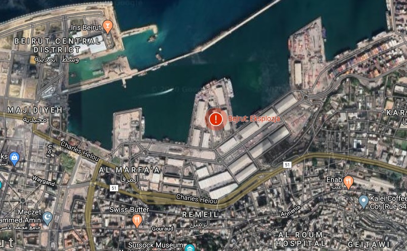 Liban. Eksplozajca w Bejrucie - mapa