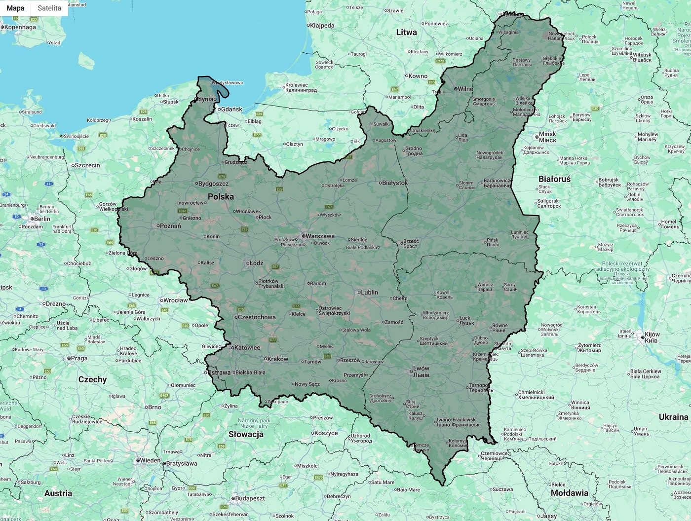 Mapa II RP w Google Maps